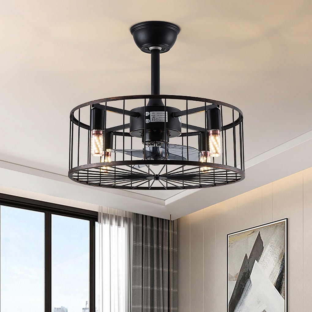 Retro Industrial Bladeless Ceiling Fan with Remote and E27 Light Holders