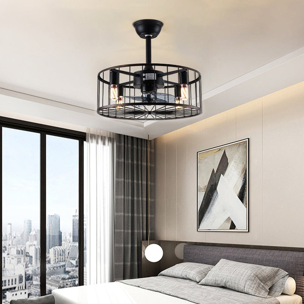 Retro Industrial Bladeless Ceiling Fan with Remote and E27 Light Holders