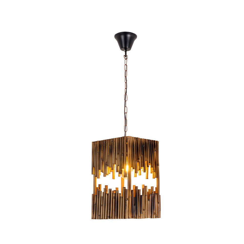 Retro Bamboo Tube Pendant Light – 1-Light Cuboid Design