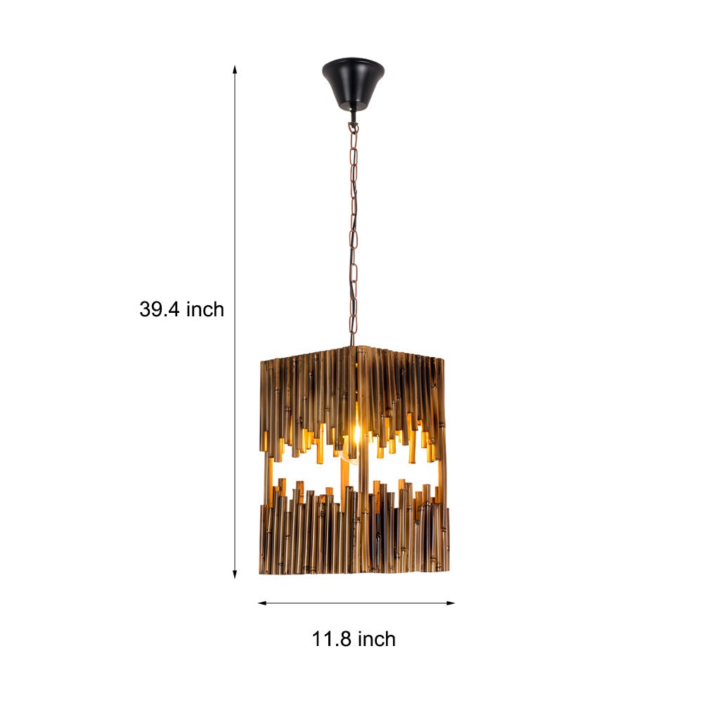 Retro Bamboo Tube Pendant Light – 1-Light Cuboid Design