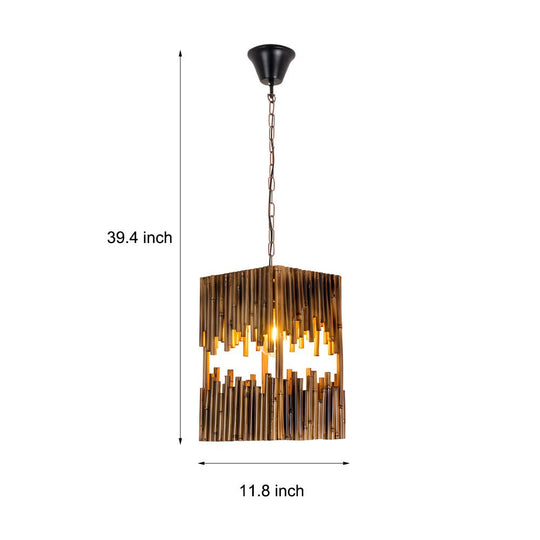 Retro Bamboo Tube Pendant Light – 1-Light Cuboid Design
