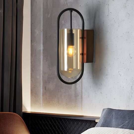 Retro Wood Base Iron Glass Shade LED 3-Step Dimming Nordic Wall Light