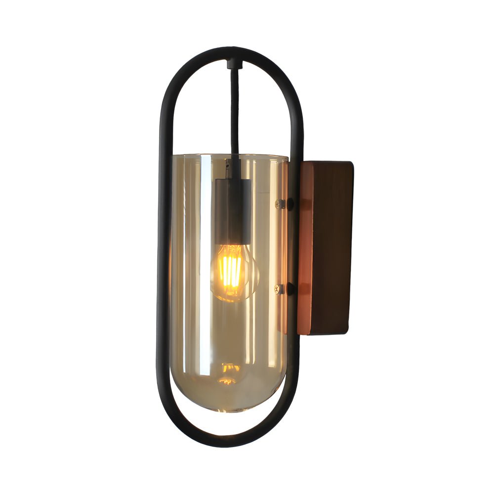 Retro Wood Base Iron Glass Shade LED 3-Step Dimming Nordic Wall Light