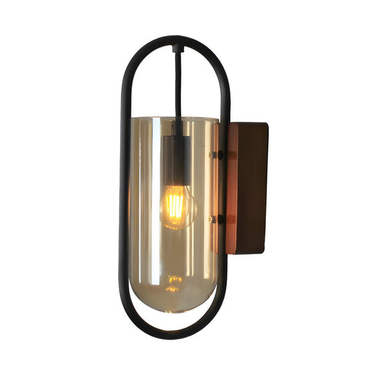 Retro Wood Base Iron Glass Shade LED 3-Step Dimming Nordic Wall Light