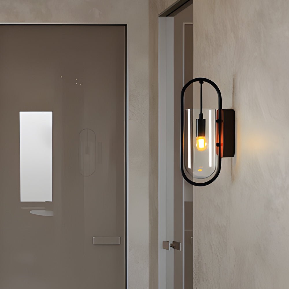 Retro Wood Base Iron Glass Shade LED 3-Step Dimming Nordic Wall Light