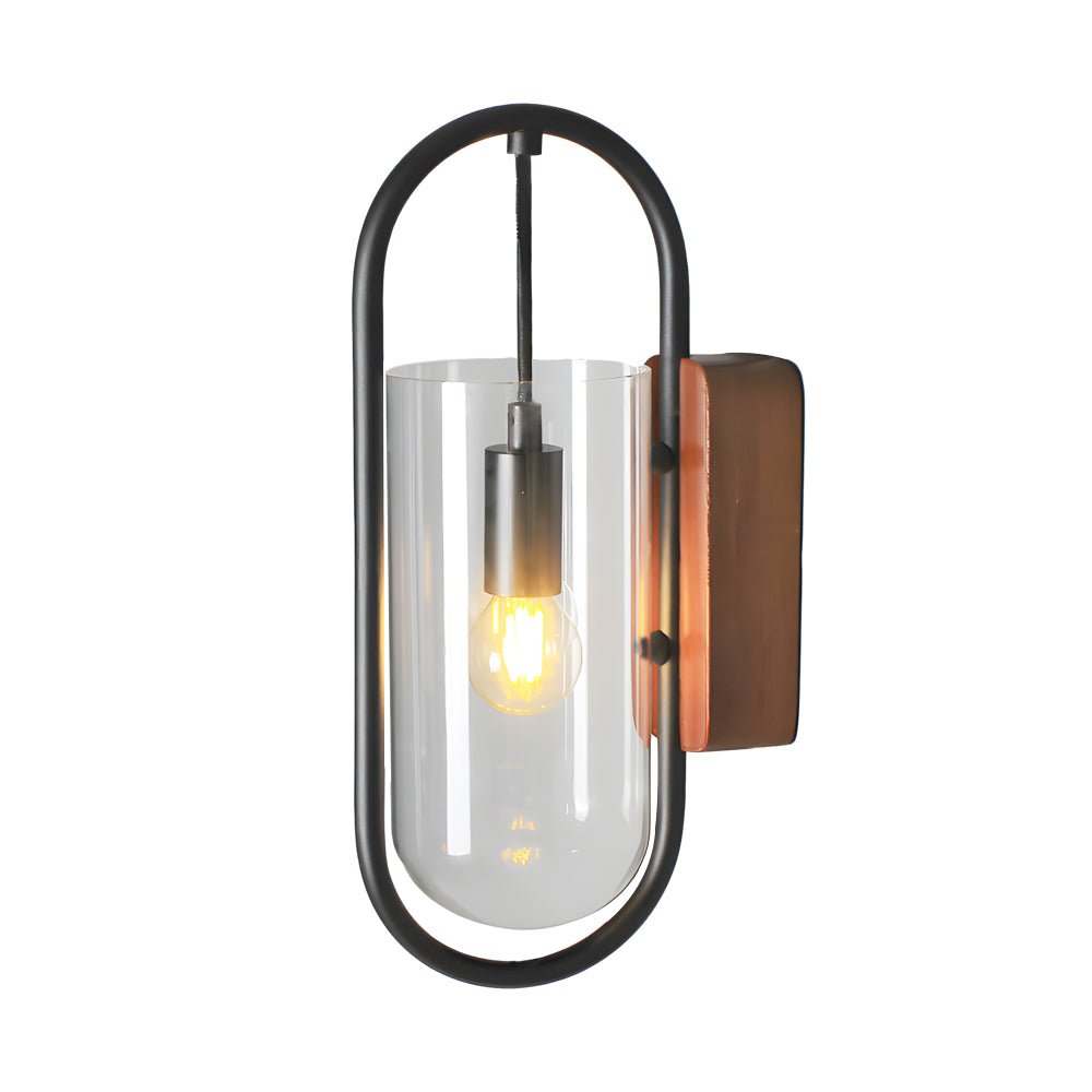 Retro Wood Base Iron Glass Shade LED 3-Step Dimming Nordic Wall Light