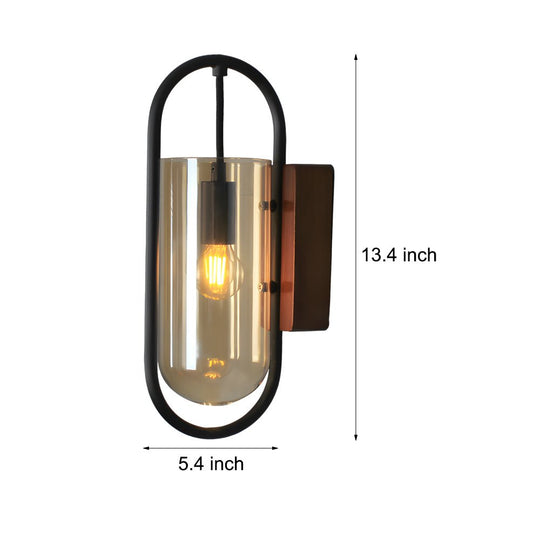 Retro Wood Base Iron Glass Shade LED 3-Step Dimming Nordic Wall Light