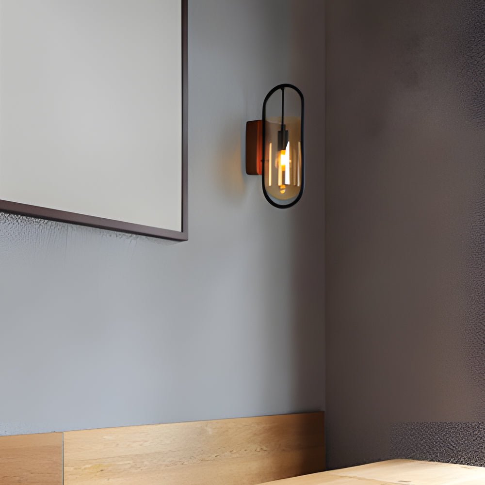 Retro Wood Base Iron Glass Shade LED 3-Step Dimming Nordic Wall Light
