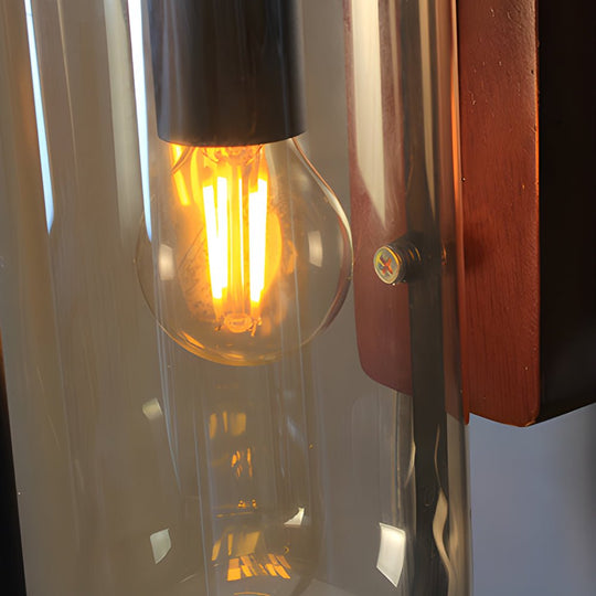 Retro Wood Base Iron Glass Shade LED 3-Step Dimming Nordic Wall Light