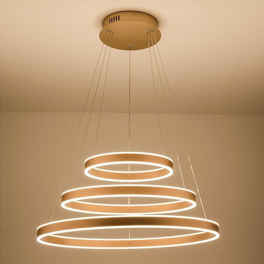 Modern Circle Foyer Chandelier – Adjustable 3-Ring LED Light