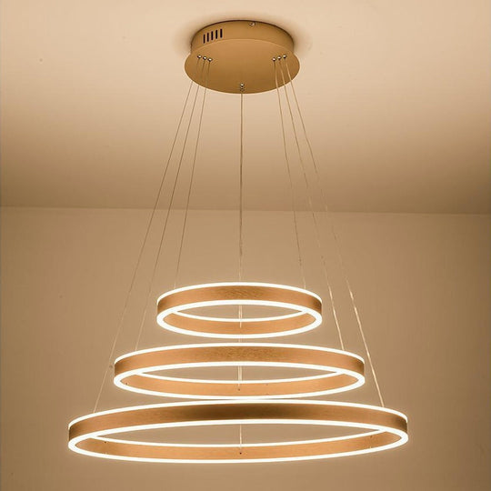 Modern Circle Foyer Chandelier – Adjustable 3-Ring LED Light