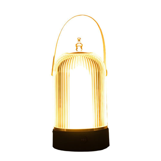 Ribbed Glass Lantern Table Lamp with LED and Handle