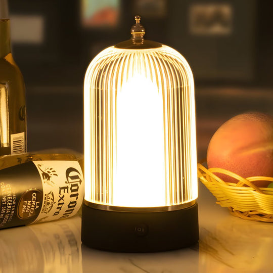 Ribbed Glass Lantern Table Lamp with LED and Handle