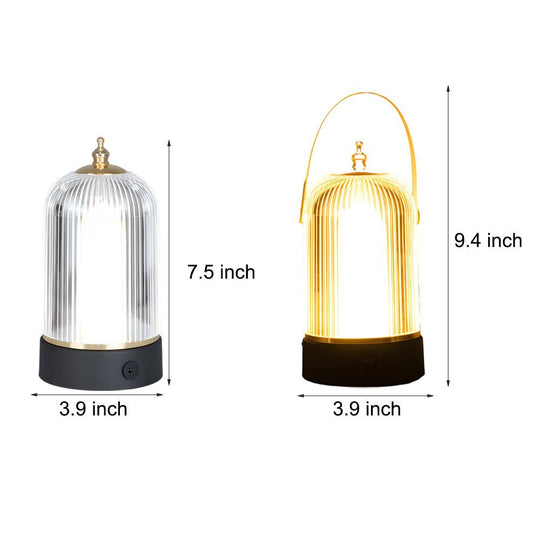 Ribbed Glass Lantern Table Lamp with LED and Handle