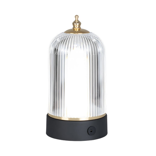 Ribbed Glass Lantern Table Lamp with LED and Handle