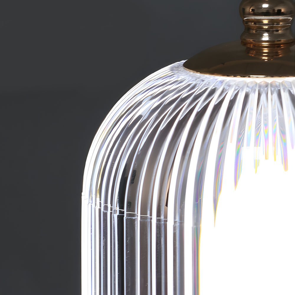 Ribbed Glass Lantern Table Lamp with LED and Handle