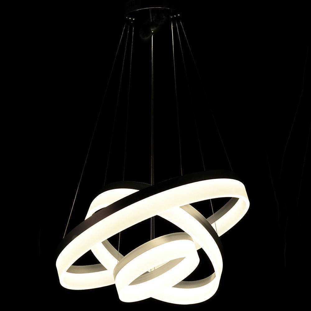 24'' Adjustable Three-Ring Vintage Metal Acrylic LED Chandelier Pendant Light