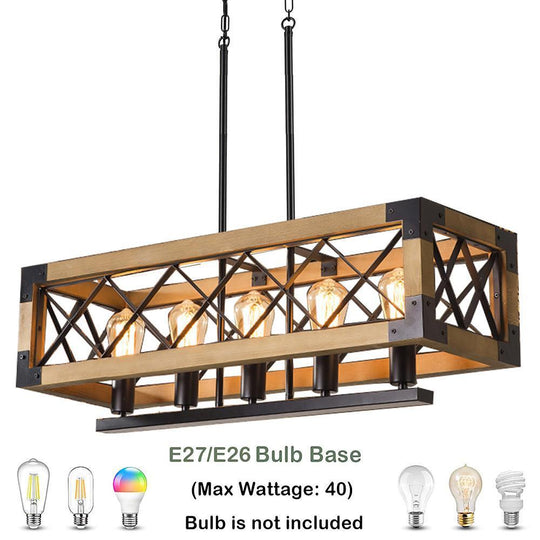 Rustic Industrial Linear Wood & Metal Chandelier