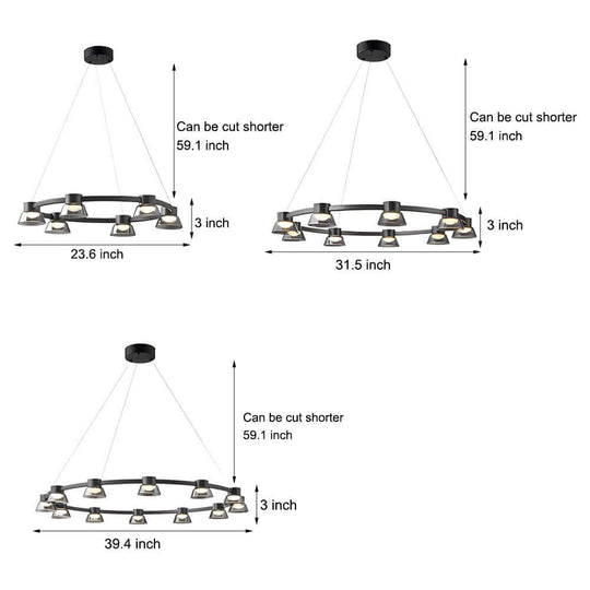 Ring LED Pendant with Smoke Gray Glass Shades