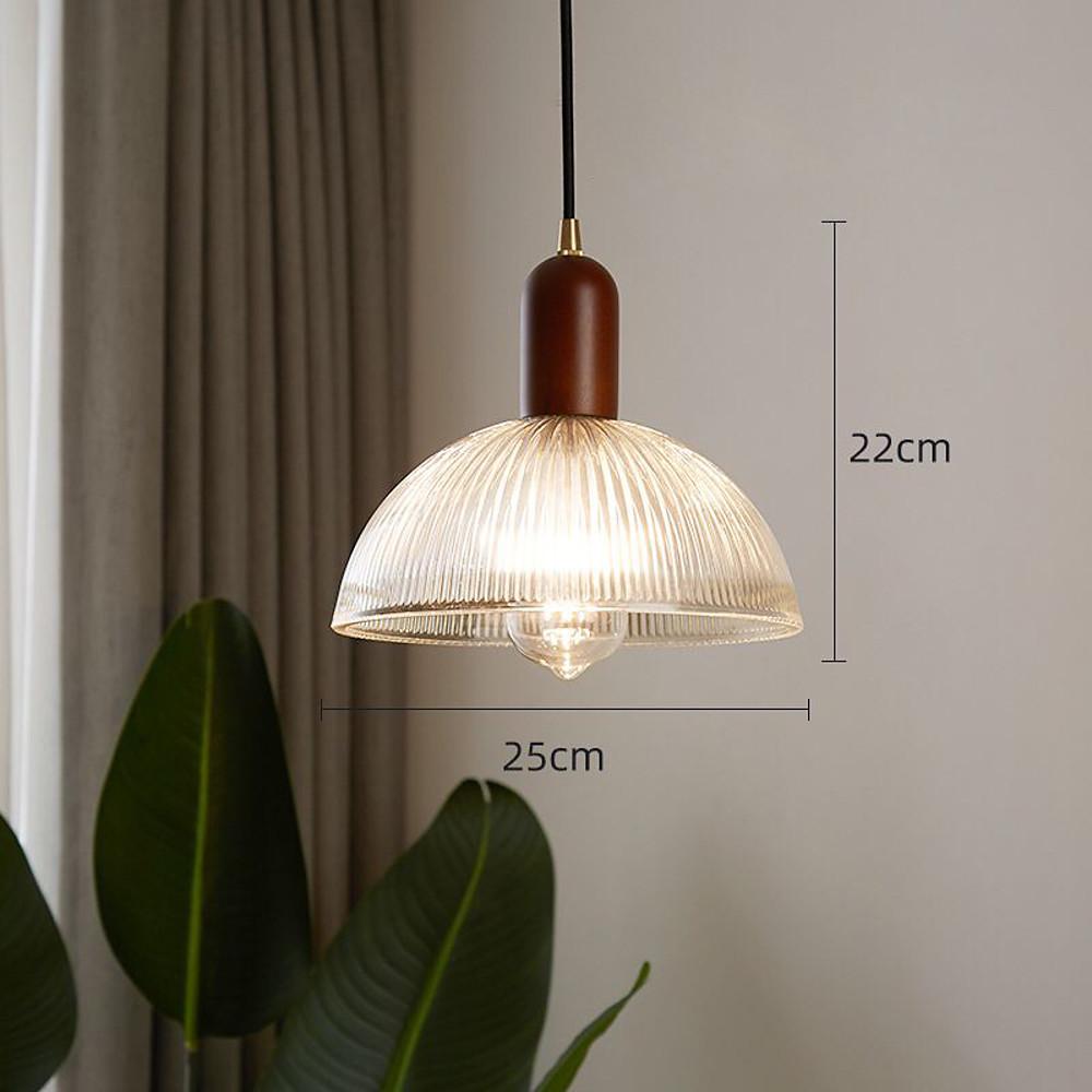Country Glass and Wood Bowl Vintage Pendant Light