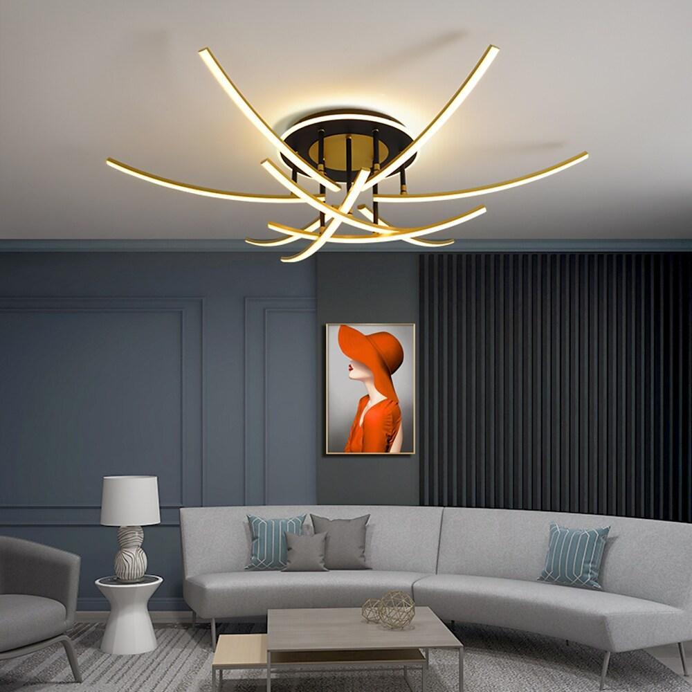 Curved Linear Dimmable LED Artistic Nordic Ceiling Light Semi-Flush Mount Lamp