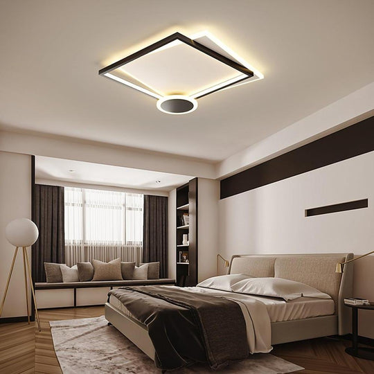 Squares & Circle Offset LED Flush Mount Ceiling Light – Modern Bedroom Fixture