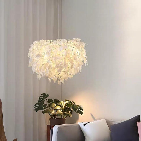 Modern Scandinavian Fabric Pendant Light – White & Gold, LED, Dimmable, 24"