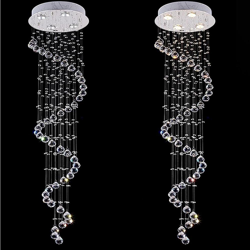 Spiraling Modern Crystal Chandelier with Electroplated Metal Finish