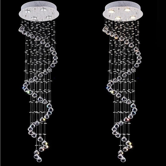 Spiraling Modern Crystal Chandelier with Electroplated Metal Finish