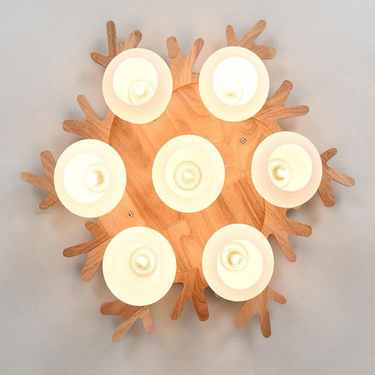 Globes Cluster Modern Wood Glass LED Flush Mount Ceiling Light