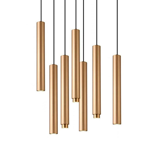Elongated Cylindrical LED Gold Modern Pendant Light