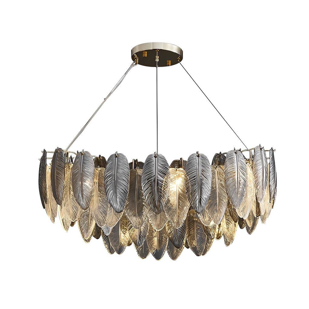 Romantic Creative Feathers Glass Chandelier – Three-Step Dimming Modern Light