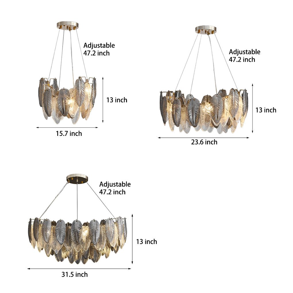 Romantic Creative Feathers Glass Chandelier – Three-Step Dimming Modern Light