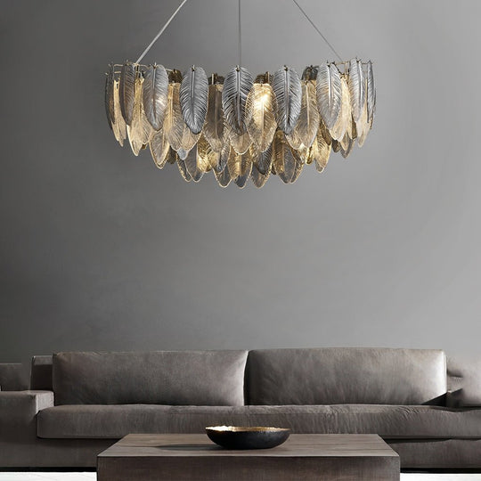 Romantic Creative Feathers Glass Chandelier – Three-Step Dimming Modern Light
