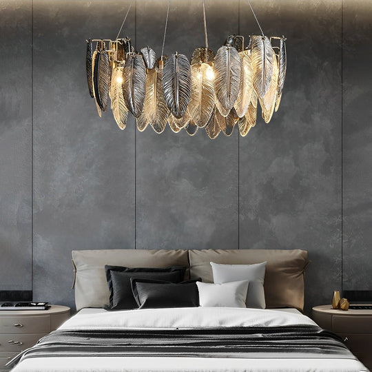 Romantic Creative Feathers Glass Chandelier – Three-Step Dimming Modern Light