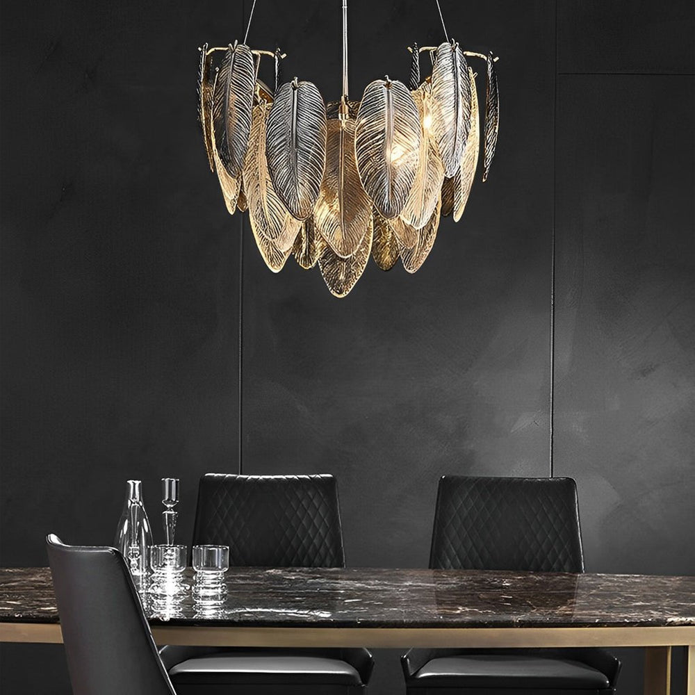 Romantic Creative Feathers Glass Chandelier – Three-Step Dimming Modern Light