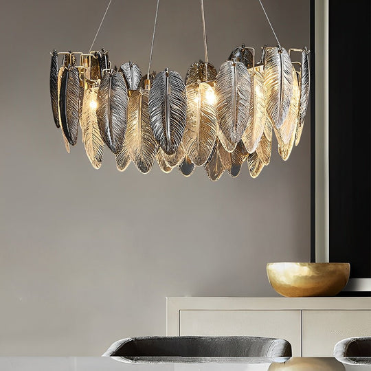Romantic Creative Feathers Glass Chandelier – Three-Step Dimming Modern Light