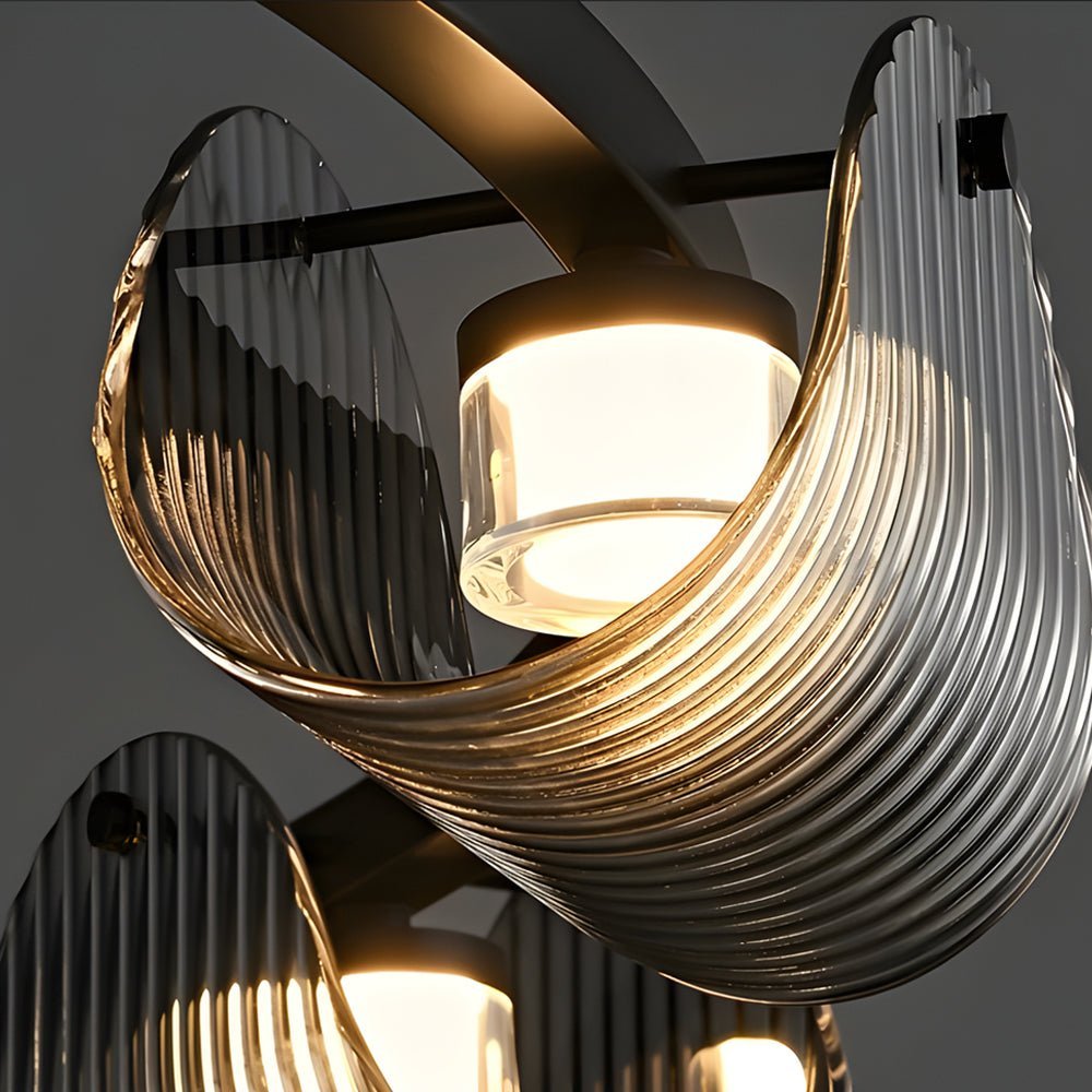 Round Six Eight Ten Lights Curved Striped Glass LED Dimmable Nordic Chandelier