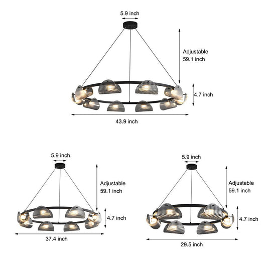 Round Six Eight Ten Lights Curved Striped Glass LED Dimmable Nordic Chandelier