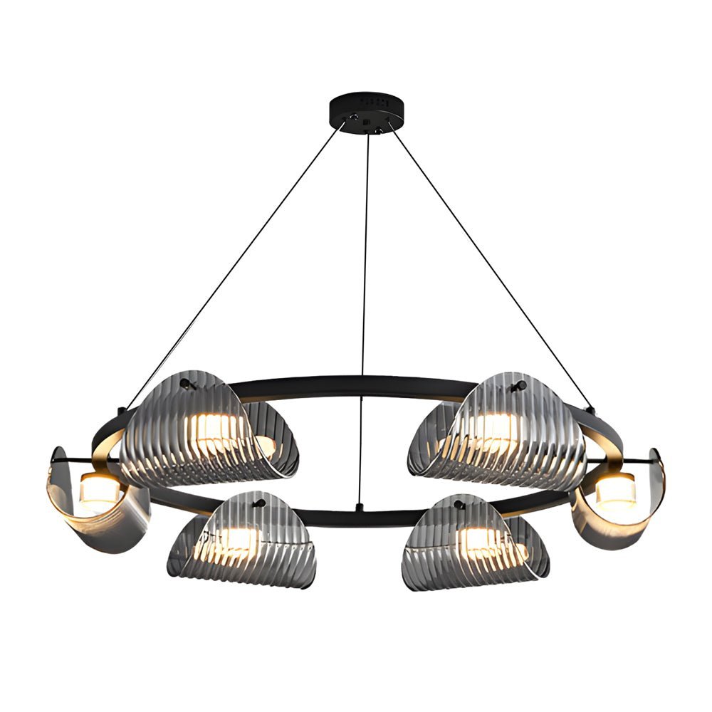 Round Six Eight Ten Lights Curved Striped Glass LED Dimmable Nordic Chandelier
