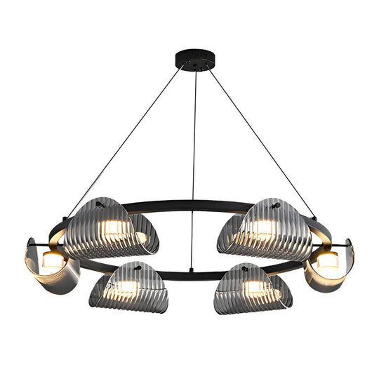 Round Six Eight Ten Lights Curved Striped Glass LED Dimmable Nordic Chandelier