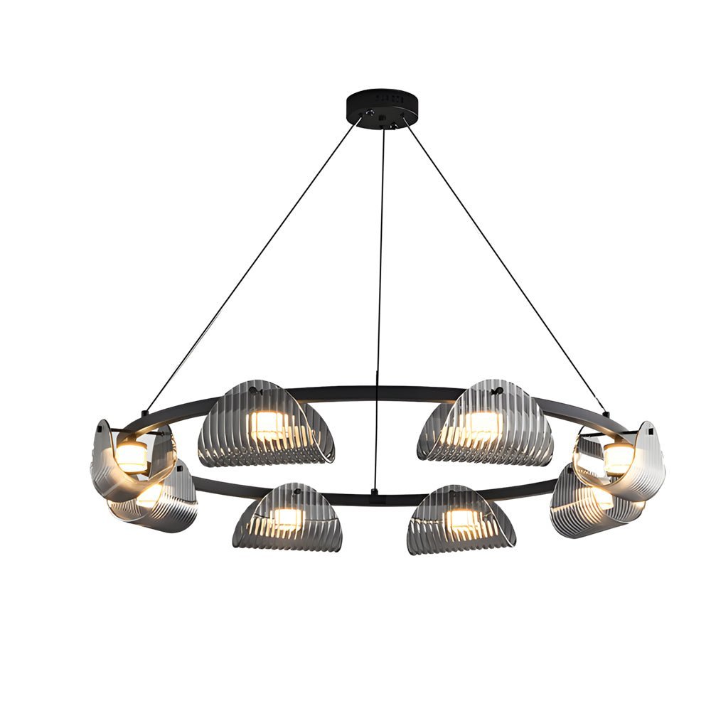 Round Six Eight Ten Lights Curved Striped Glass LED Dimmable Nordic Chandelier