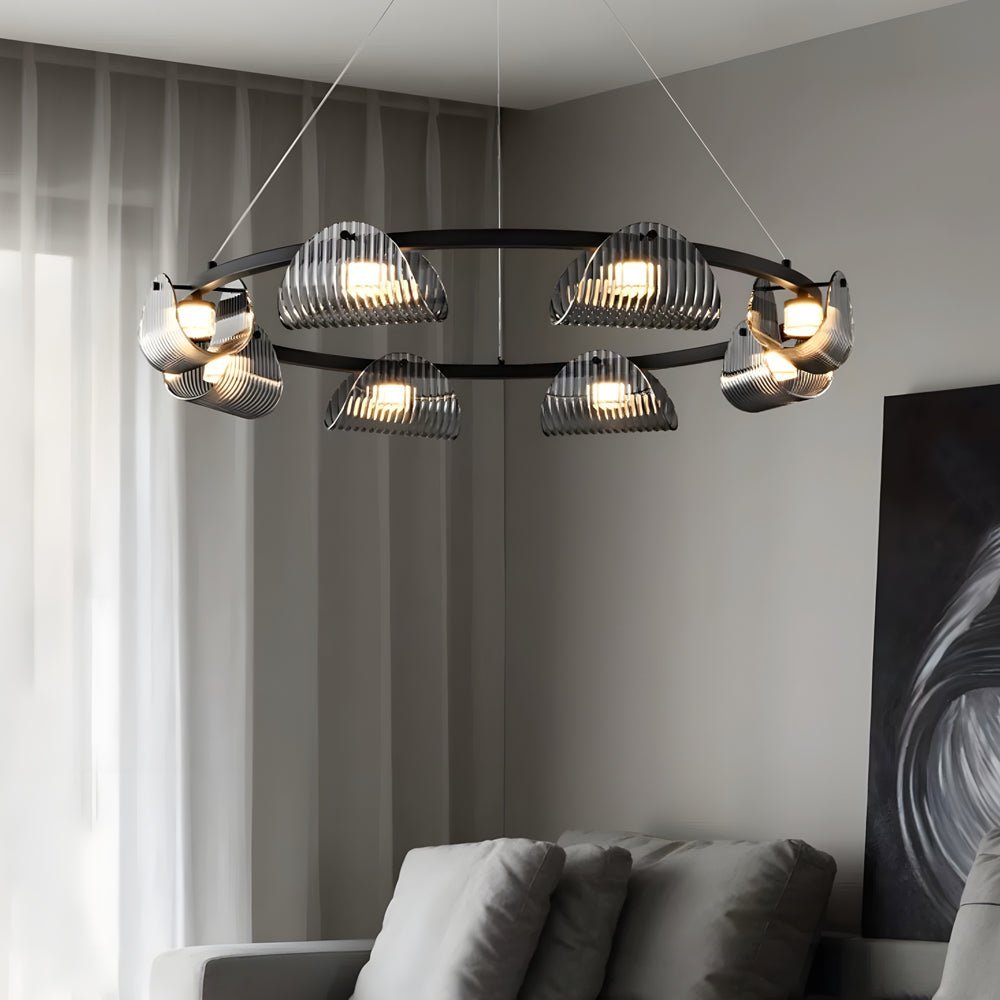 Round Six Eight Ten Lights Curved Striped Glass LED Dimmable Nordic Chandelier