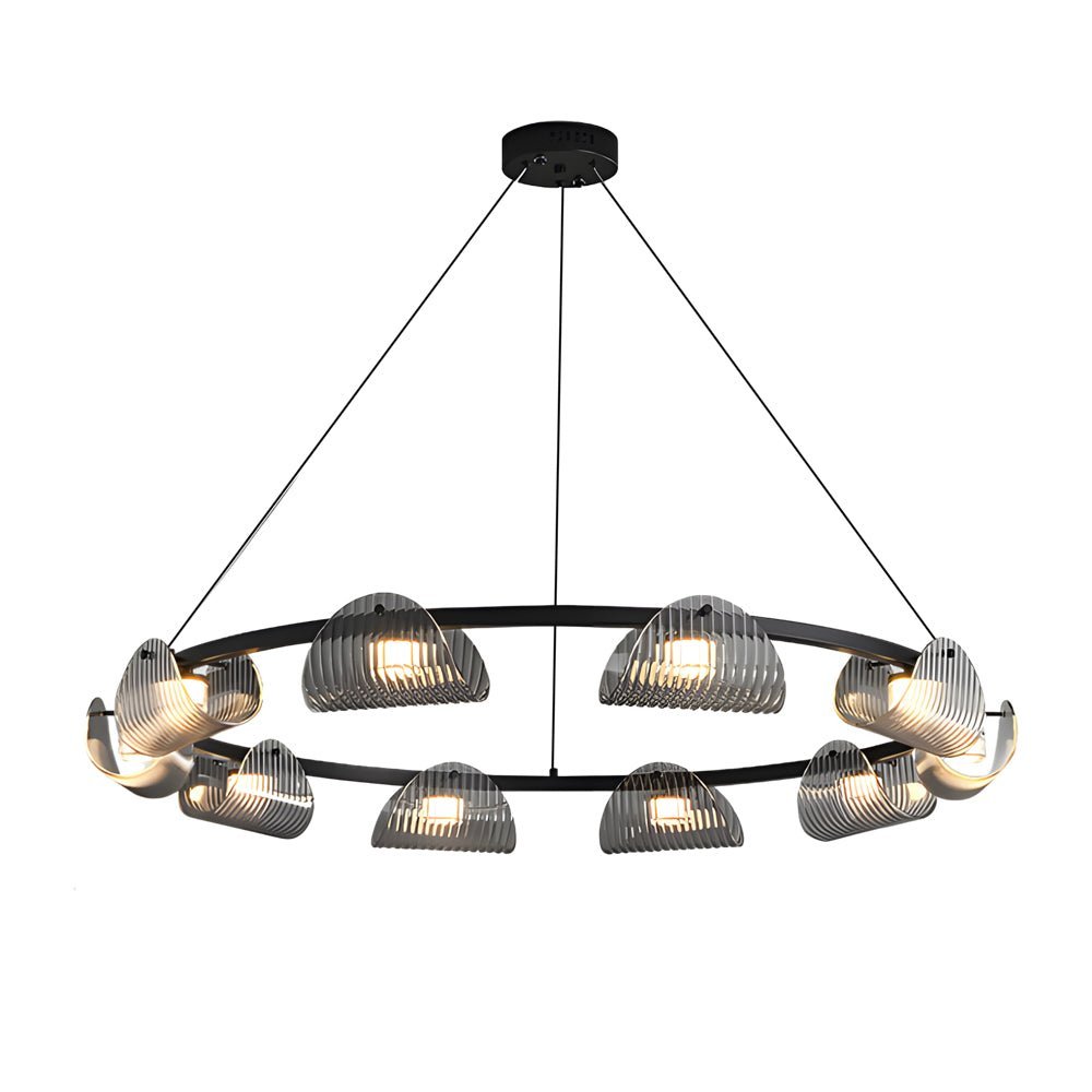 Round Six Eight Ten Lights Curved Striped Glass LED Dimmable Nordic Chandelier