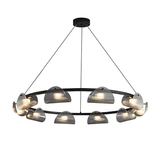 Round Six Eight Ten Lights Curved Striped Glass LED Dimmable Nordic Chandelier