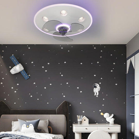 Round Acrylic Modern Ceiling Fan with 3-Step Dimming Light