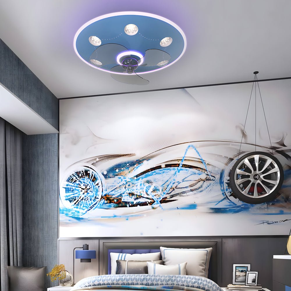 Round Acrylic Modern Ceiling Fan with 3-Step Dimming Light