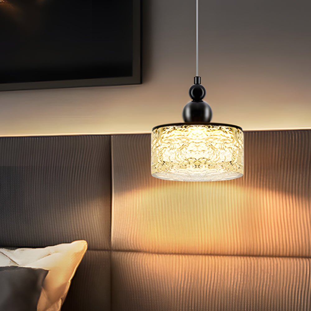 Round Acrylic Ice Texture Pendant Lamp with 3-Step Dimming
