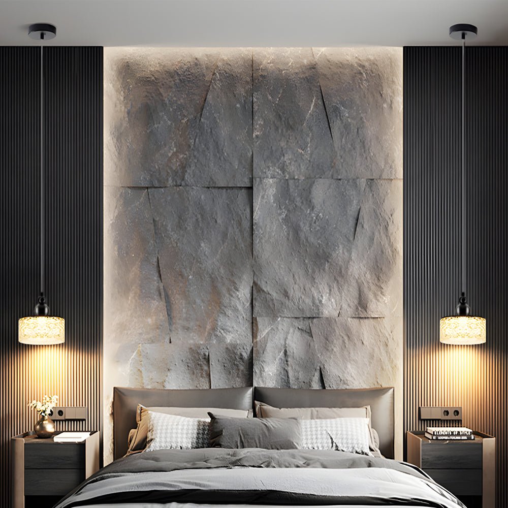 Round Acrylic Ice Texture Pendant Lamp with 3-Step Dimming