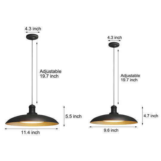 Round Black Metal Saucer-Shaped Outdoor Pendant Light
